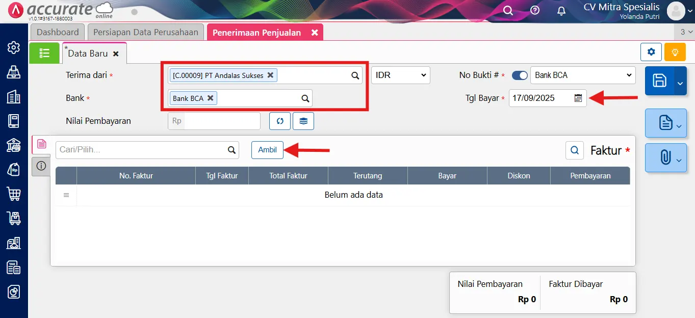 fitur penerimaan penjualan Accurate Online